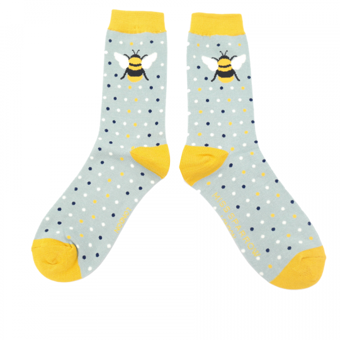 Miss Sparrow  Bumble Bee & Dots Socks Duck Egg Blue