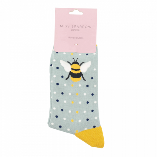 Miss Sparrow  Bumble Bee & Dots Socks Duck Egg Blue