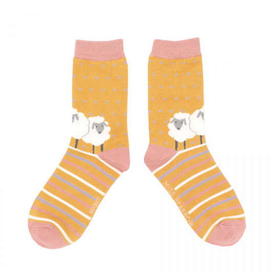 Miss Sparrow  Sheep Friend Socks Mustard