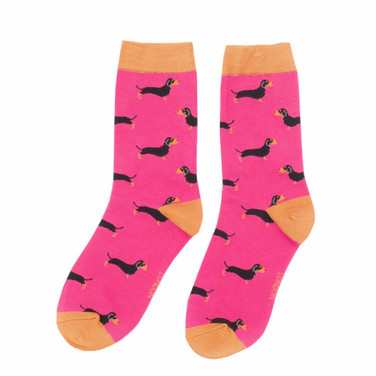 Miss Sparrow  Little Sausage Dogs Socks Hot Pink