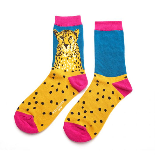Miss Sparrow  Wild Cheetah Socks Teal